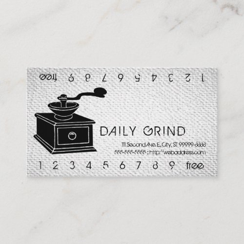 Coffee Grinder / Loyalty Punch on Textured Look Business Cards