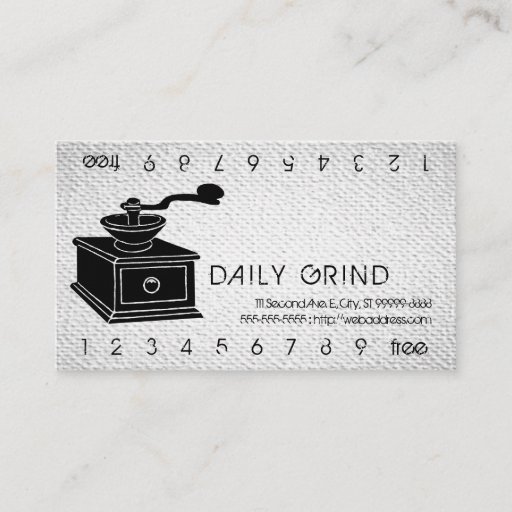 Customizable Coffee Grinder / Loyalty Punch on Textured Look Business Cards