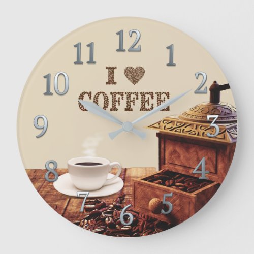 Coffee Grinder With I Love Coffee Beans Large Clock
