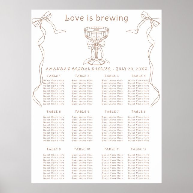 Coffee Hand Drawn Bridal shower seating chart (Front)