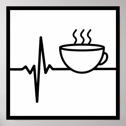 Coffee Heart Beat line art for Coffee Lover Poster