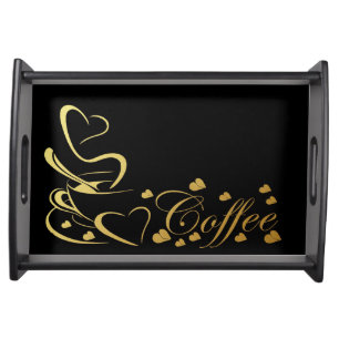 Coffee Heart Gold Serving Tray