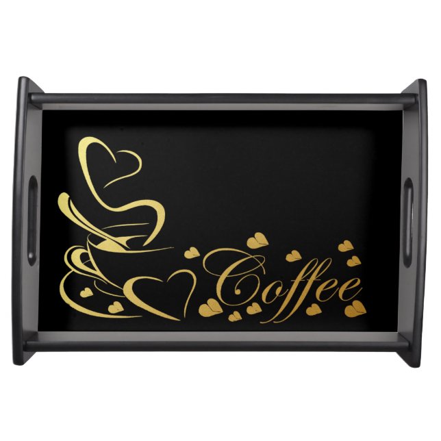 Coffee Heart Gold Serving Tray (Front)