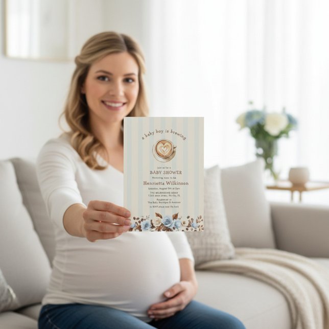 Coffee Heart Latte Baby Boy Is Brewing Invitation (Creator Uploaded)