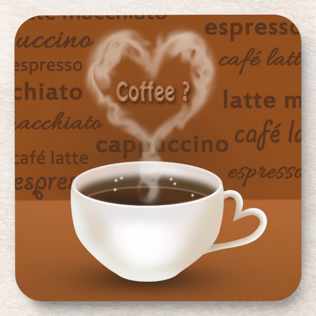 Coffee? Heart Shaped Smoke Beverage Coaster (Front)