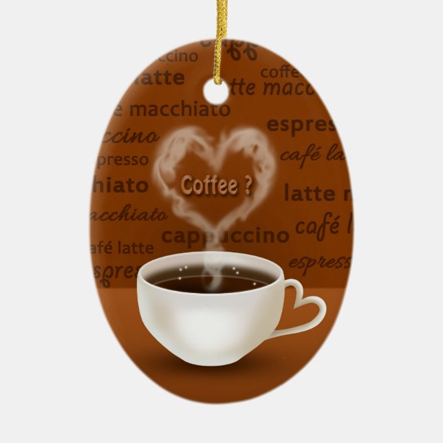 Coffee? Heart Shaped Smoke Ceramic Ornament (Front)