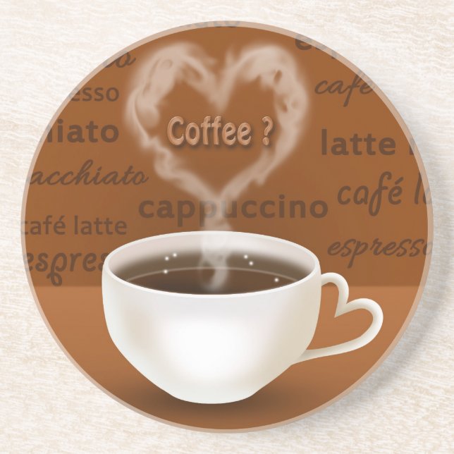 Coffee? Heart Shaped Smoke Drink Coaster (Front)