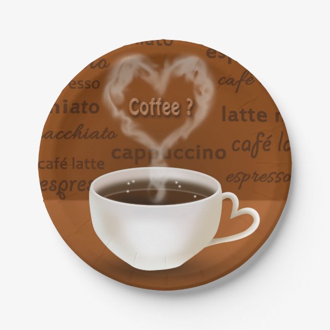 Coffee? Heart Shaped Smoke Paper Plates (Front)
