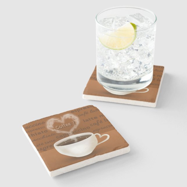 Coffee? Heart Shaped Smoke Stone Coaster (Side)