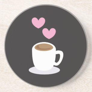 Coffee Hearts on black Sandstone Coaster