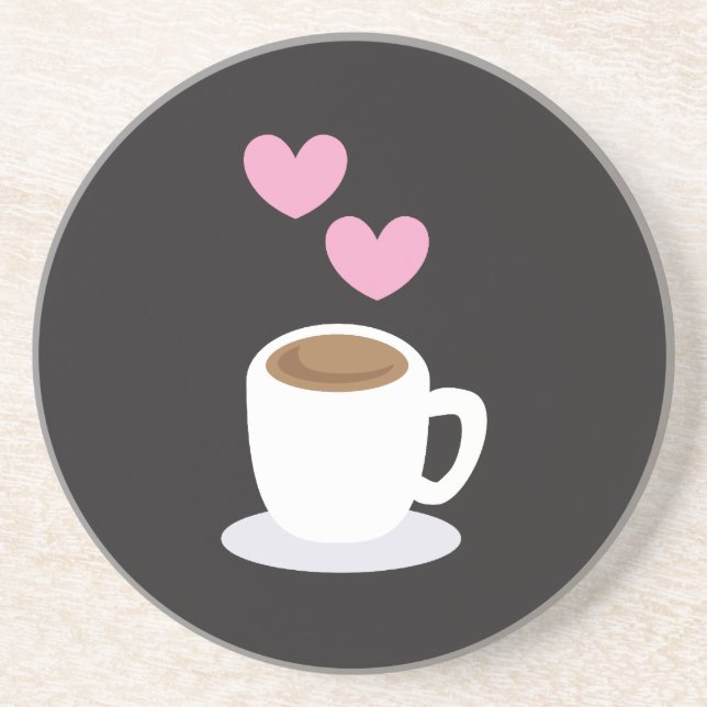 Coffee Hearts on black Sandstone Coaster (Front)