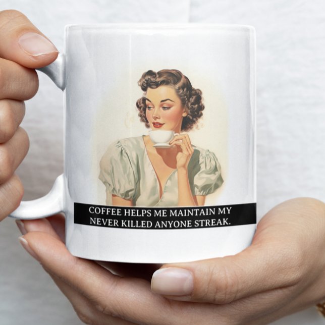 Coffee Helps Me Funny Retro 50s Saying Mug (Creator Uploaded)