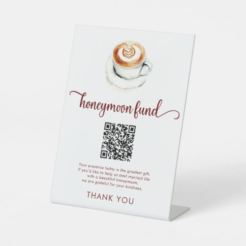 Coffee Honeymoon Fund QR Code Bridal Shower Pedestal Sign