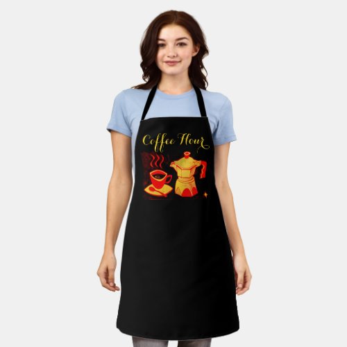COFFEE HOUR Red Yellow Coffee Cup And Coffeepot  Apron