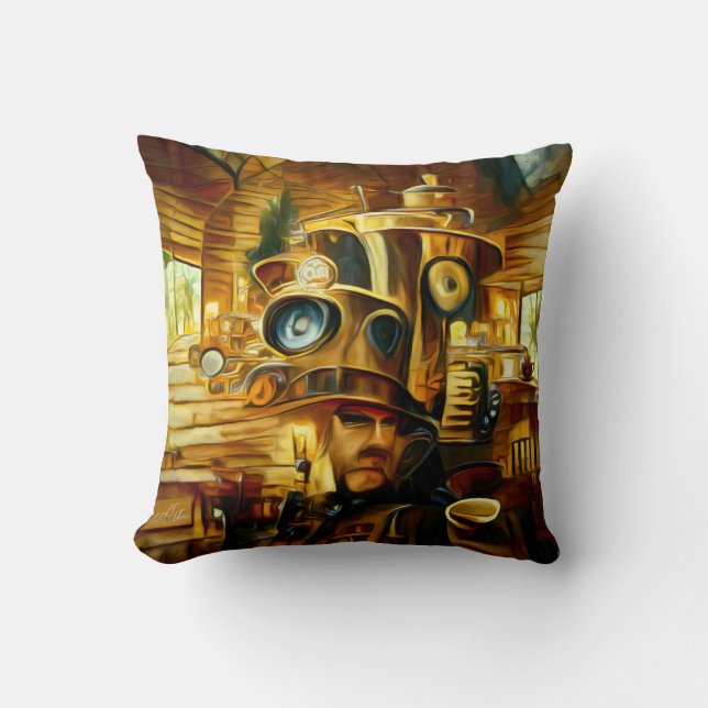Coffee House Donuts Steampunk Throw Pillow (Front)