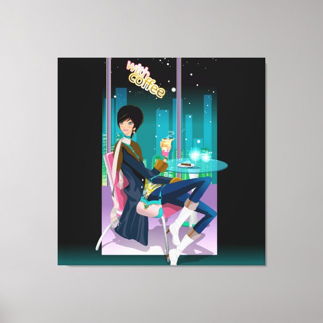 Coffee House Girl  Wrapped Canvas Print (Front)