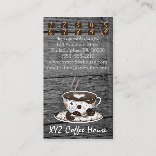 Coffee House Punch Cards Rustic Wood Template (Front)