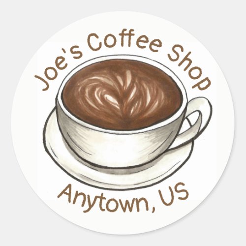 Coffee House Shop Latte Cappucino Cup Classic Round Sticker
