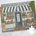 Coffee House Watercolor Jigsaw Puzzle<br><div class="desc">Common Grounds Coffee Shop Storefront jigsaw puzzle - This original artwork features a beautiful, Autumn coffee house with a cozy table for two inhabited by some cute chipmunks. A pumpkin spice welcome sign, some inviting pastry displays and a counter full of machines ready to make you a cuppa! This puzzle...</div>