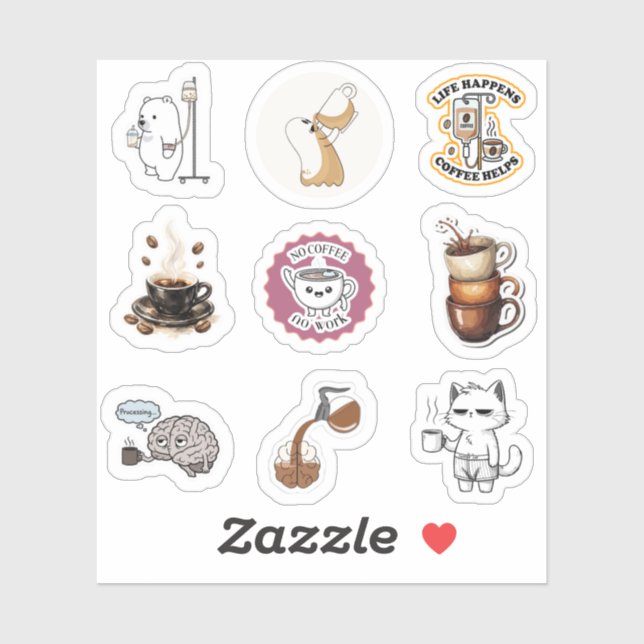Coffee Humor Cartoon Sticker Sheet (Sheet)