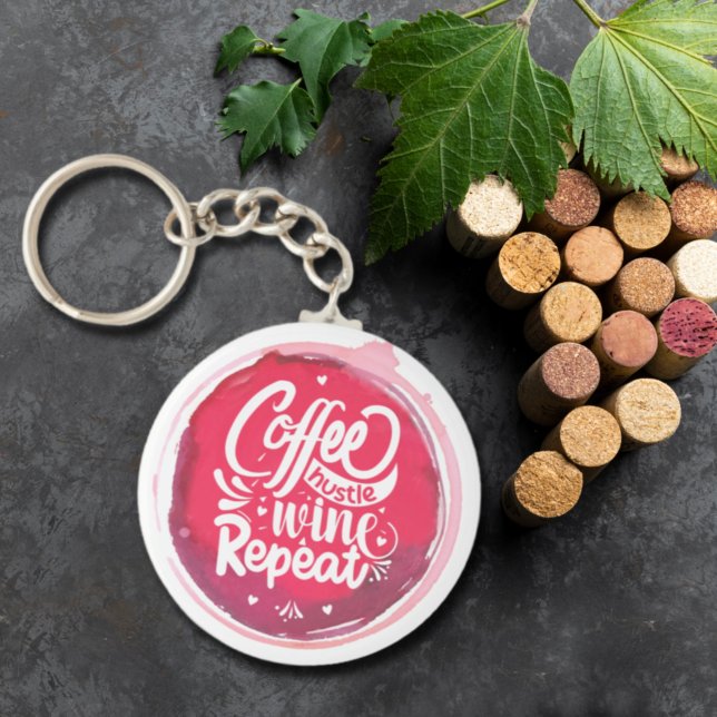 Coffee Hustle Wine Repeat Keychain (Creator Uploaded)