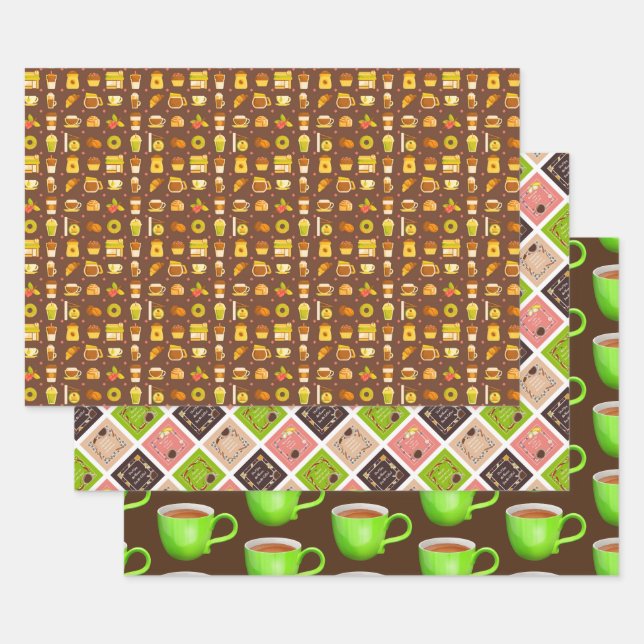 COFFEE ICONS SET WRAPPING PAPER SHEETS (Set)