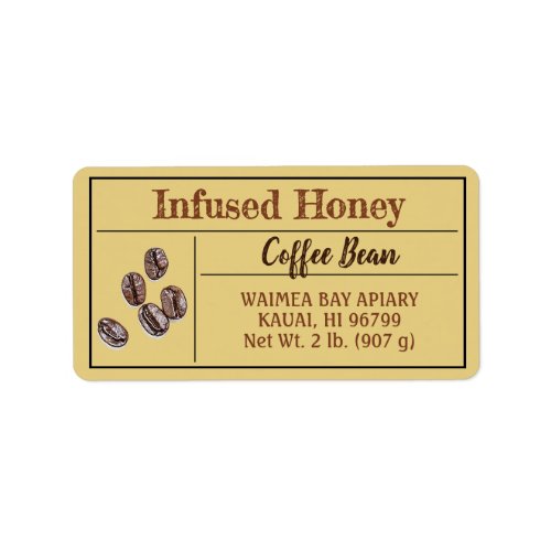 Coffee Infused Honey Amber Gold Jar Label