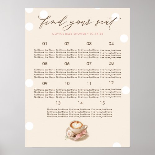 Coffee Inspired Baby Shower Seating Chart