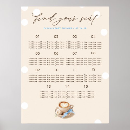 Coffee Inspired Boy Baby Shower Seating Chart