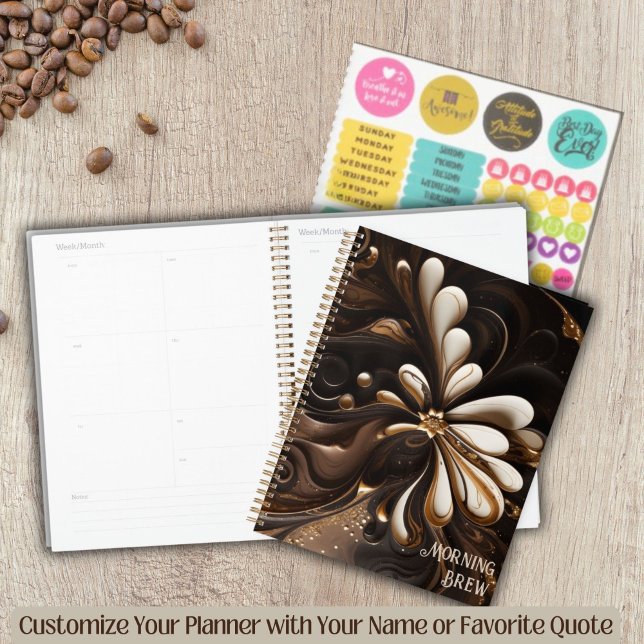 Coffee Inspired Mocha and Cream Journal Planner (Coffee Inspired Planner with Stickers for Coffee Lovers or Modern Executives)