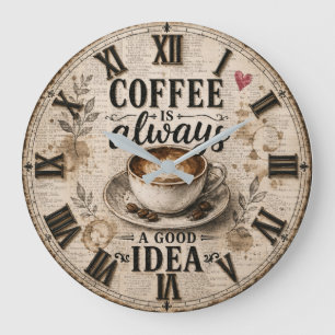 Coffee Is Always a Good Idea  Rustic Café Decor Large Clock