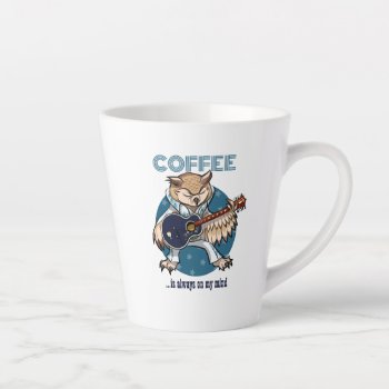 Coffee Is Always On My Mind Guitar Owl Cartoon Latte Mug by NoodleWings at Zazzle