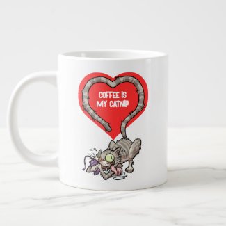 Coffee Is My Catnip Funny Obsessed Cat Cartoon