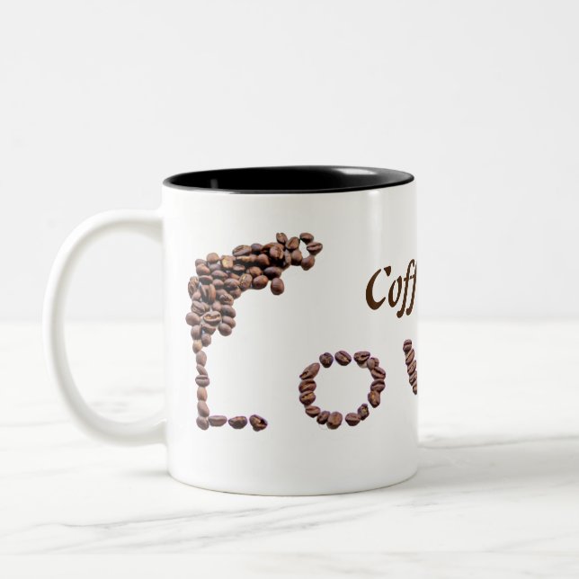 Coffee is my Love caffeine coffee beans Two-Tone Coffee Mug (Left)