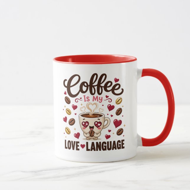 Coffee Is My Love Language Funny Red Two Tone Mug (Right)