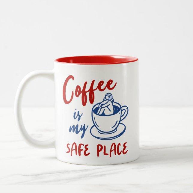 Coffee Is My Safe Place – Cozy Minimalist Art Two-Tone Coffee Mug (Left)