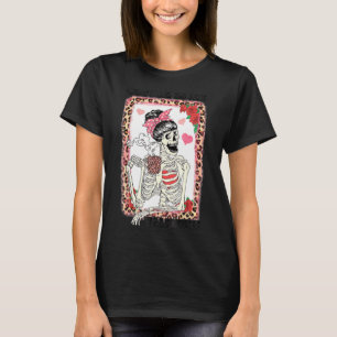 Coffee Is My Valentine Skeleton Messy Leopard Bun  T-Shirt