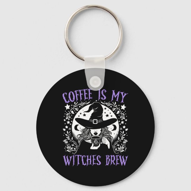 Coffee Is My Witches Brew Retro Halloween Witch Br Keychain (Front)