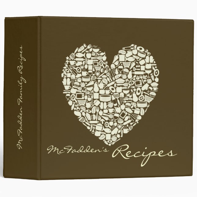 Coffee & Ivory Colored Heart Recipe Binder (Front/Spine)