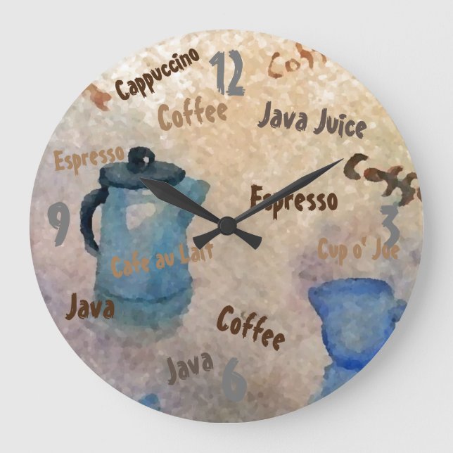 Coffee Java Espresso Shabby Chic Country Diner Large Clock (Front)
