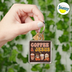 Coffee & Jesus Christian Inspired Square Keychain