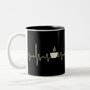 Coffee junkie espresso design with heartbeat Two-Tone coffee mug