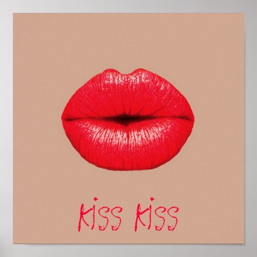 Coffee kiss kiss red lips pop art poster