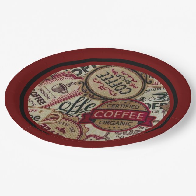Coffee Labels Collage Paper Plates (Angled)