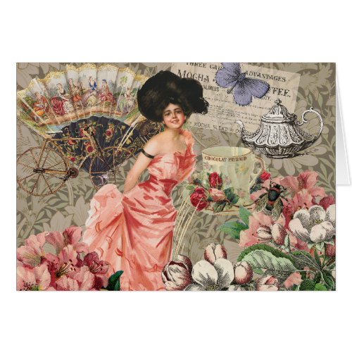 Coffee Lady Victorian Woman Pink Classy