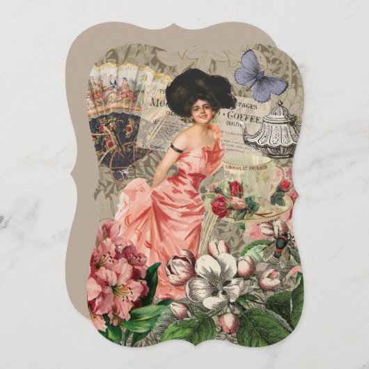 Coffee Lady Victorian Woman Pink Classy (Front/Back)