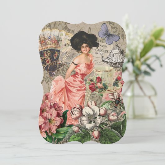 Coffee Lady Victorian Woman Pink Classy (Standing Front)