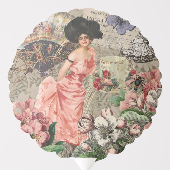 Coffee Lady Victorian Woman Pink Classy Balloon (Front)