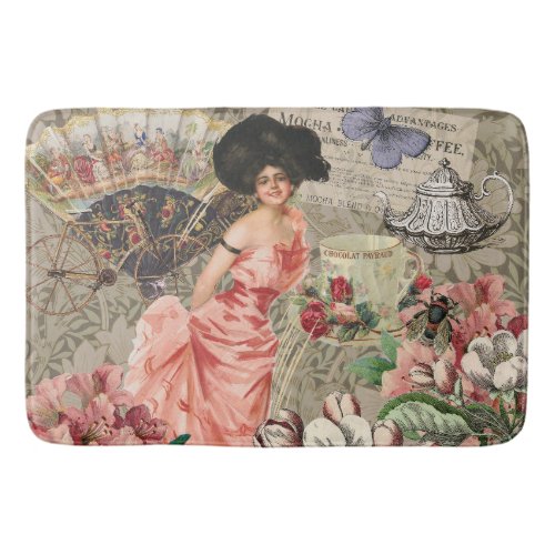 Coffee Lady Victorian Woman Pink Classy Bath Mat