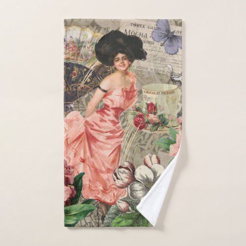 Coffee Lady Victorian Woman Pink Classy Bath Towel Set